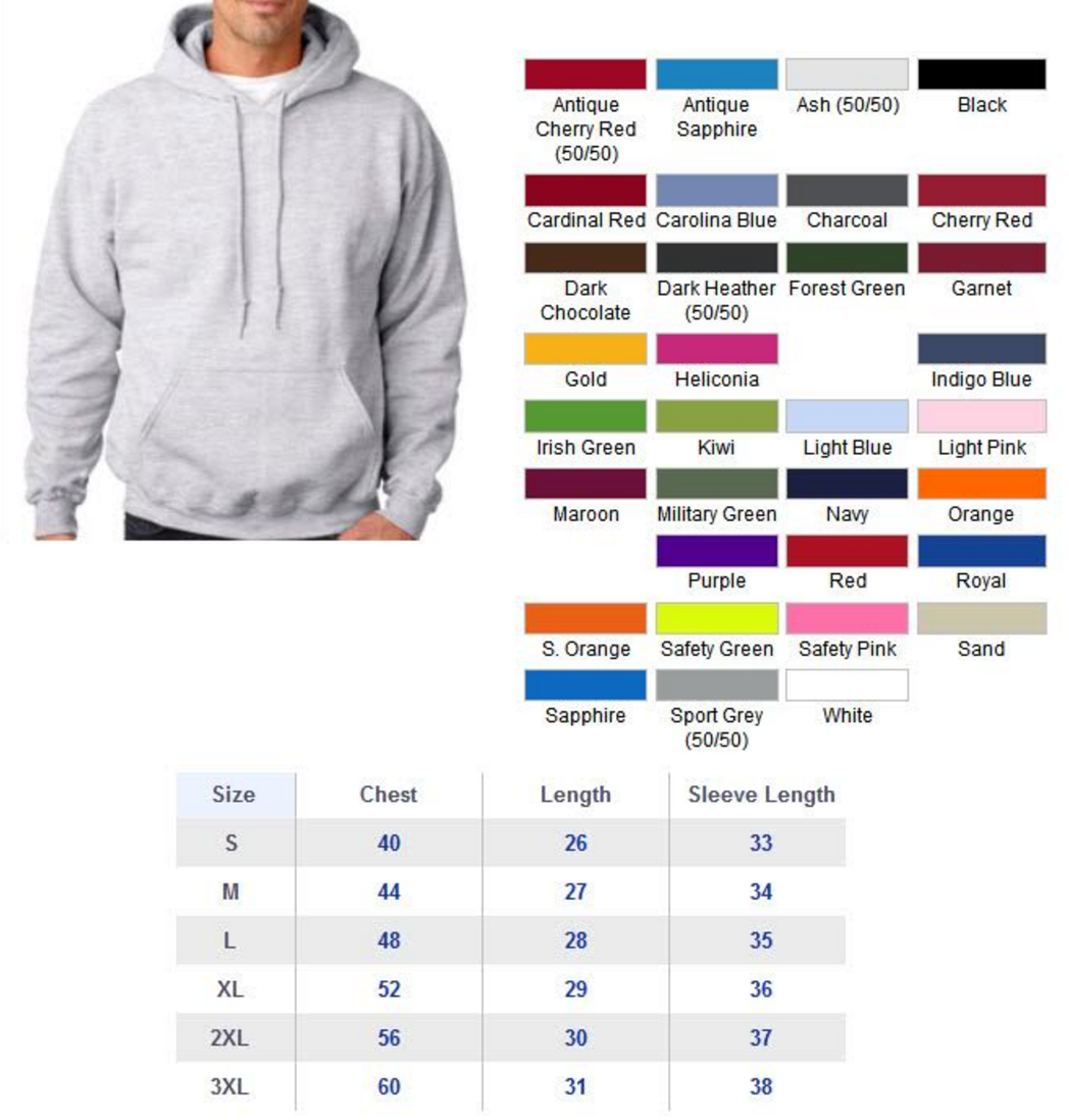 Sweatshirt Hoodie Size_Color chart - National Purebred Dog Day®