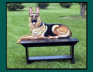 German Shepherd Dog,art,bench,sculpture