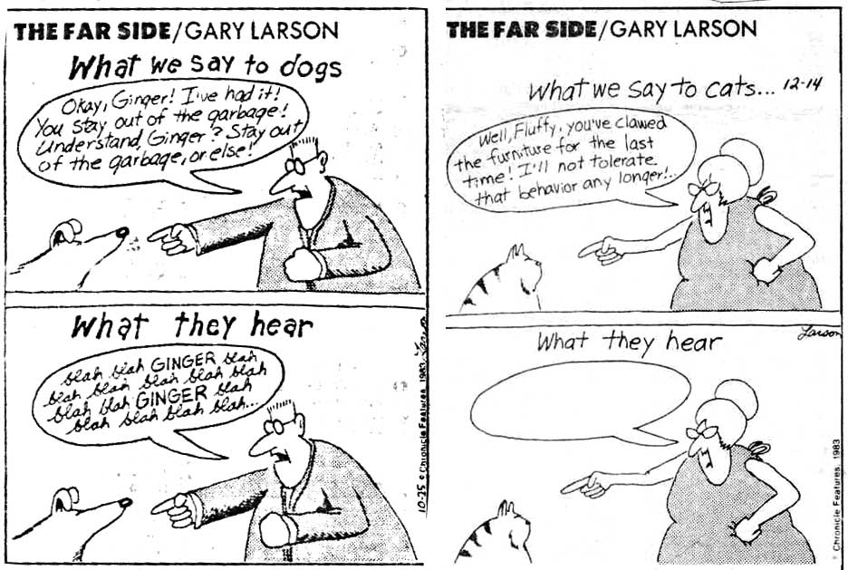 gary larson,speech,dog directed speech,doggerel,