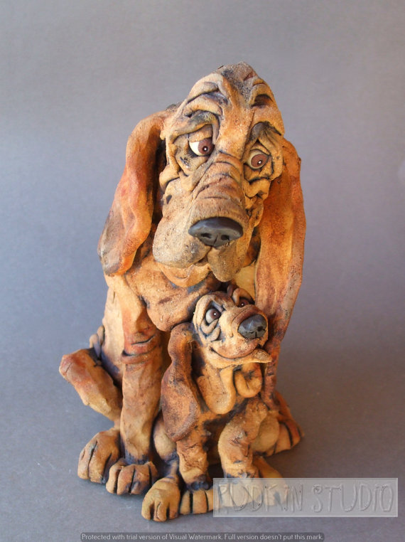 bulldog,basset hound,bloodhound,labrador retriever,ceramic,sculpture,art