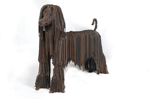 bicycle chain,art,sculpture,afghan hound,bulldog,puli